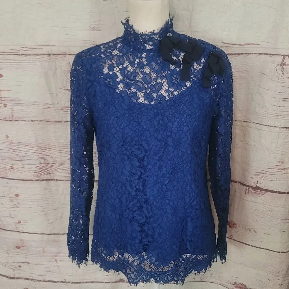 J. Crew Mockneck Top In Floral Lace Size 4 NWT
